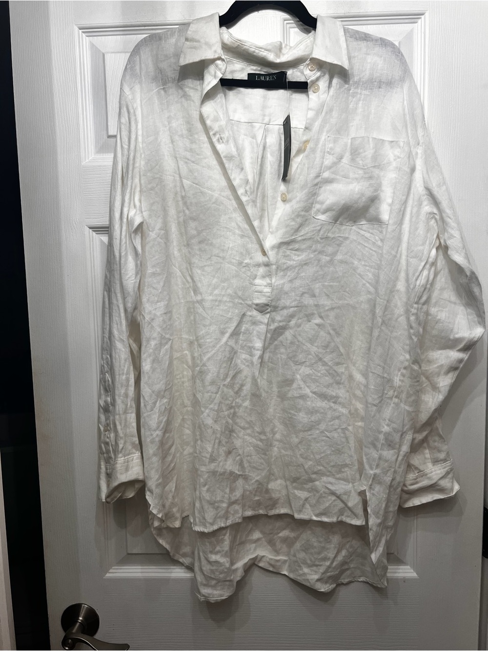 Ralph Lauren White Linen Casual Button-Down Tunic Shirt